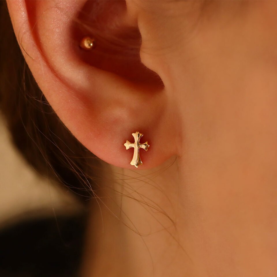 Золотые серьги "Крест"