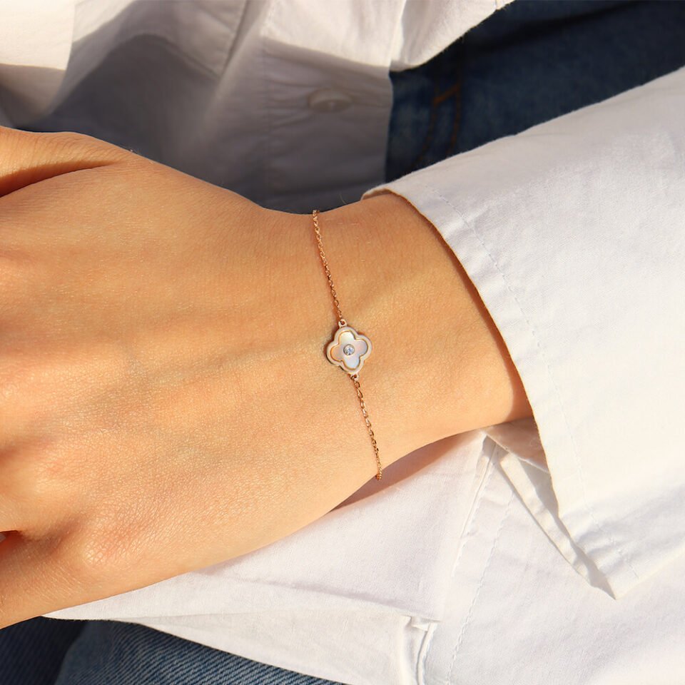 Bransoletka złota "Koniczynka z cyrkonią"