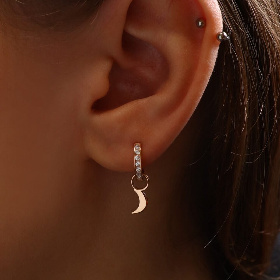 Earring pendant "Moon" with a ring in the ear