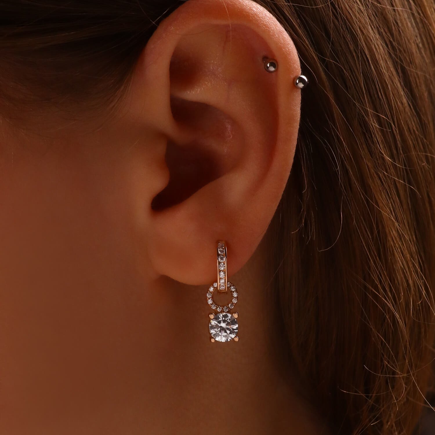 Серьга подвеска "Циркон" в ухо с кольцом