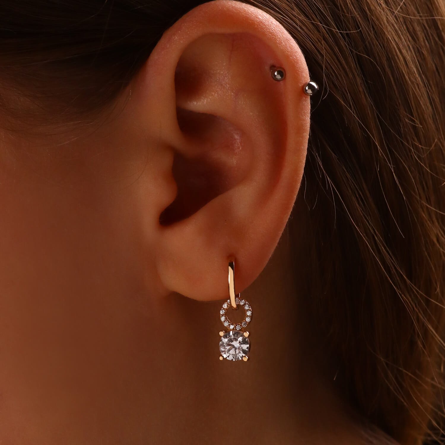 Серьга подвеска "Циркон" в ухо с кольцом