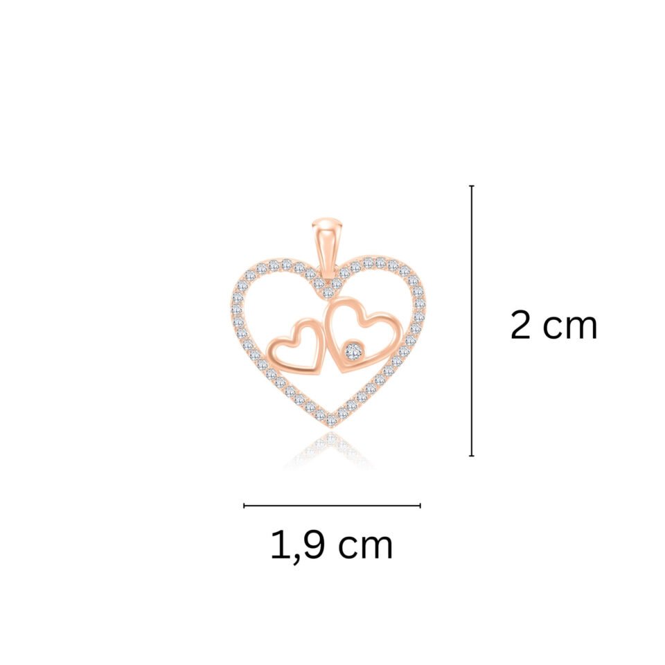 Gold pendant "Hearts with zircons" measurements