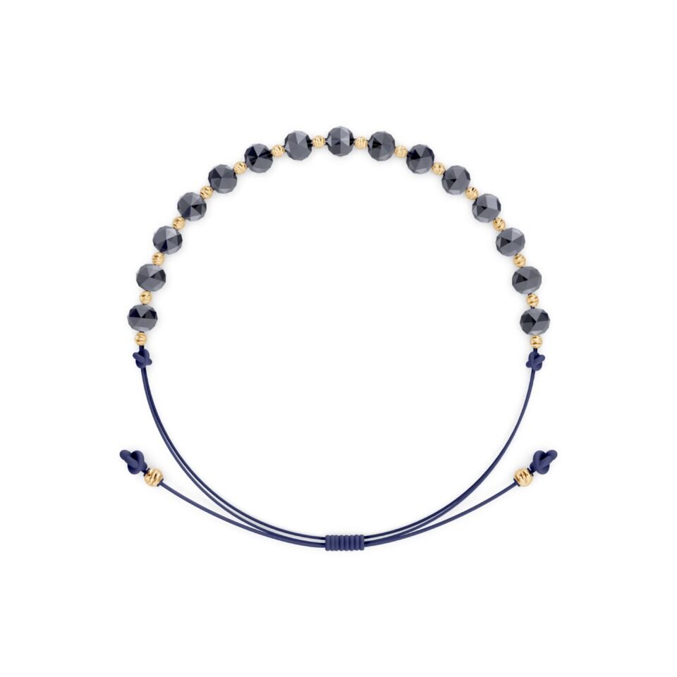 Tamsiai mėlyna siūlo apyrankė su auksu iš rutuliukų