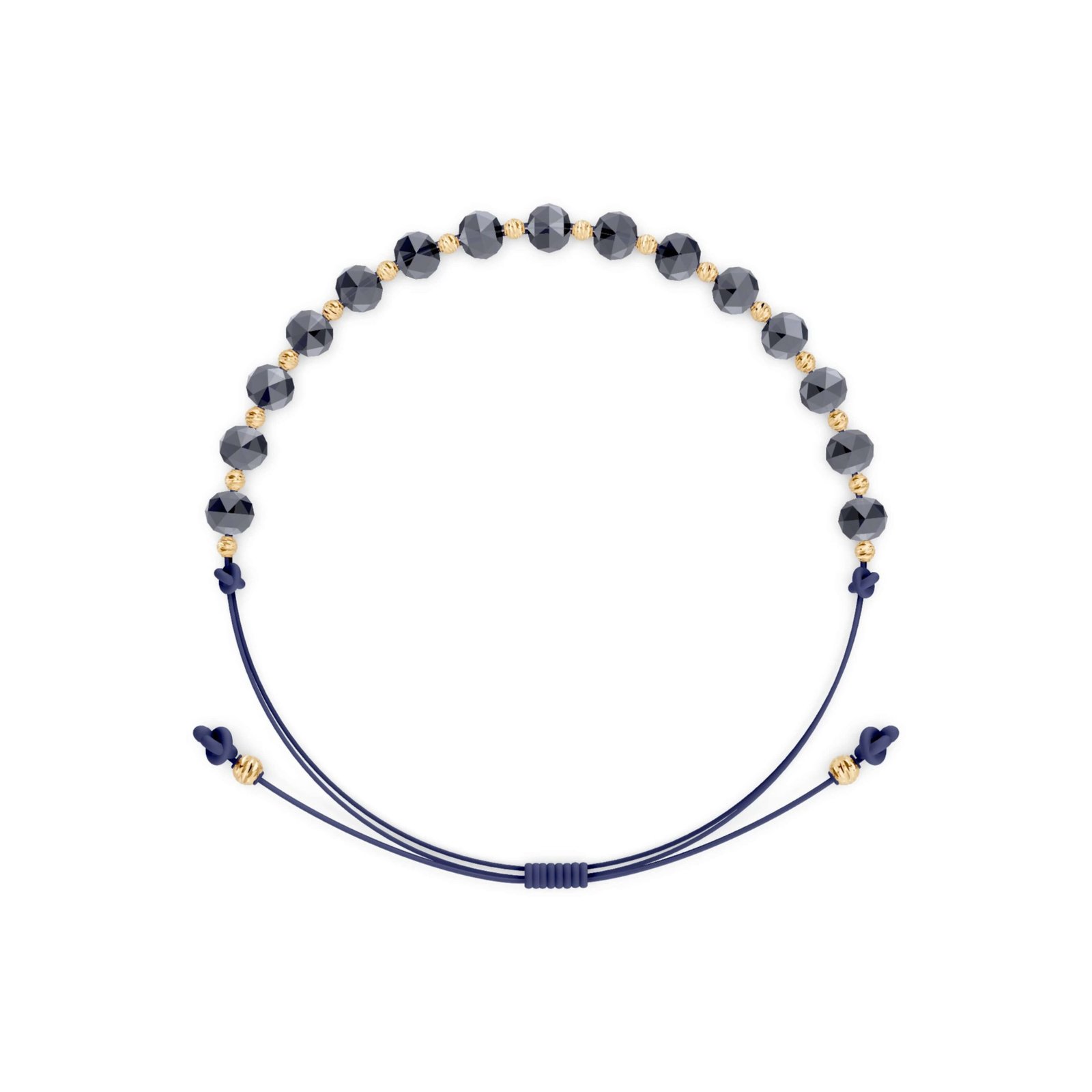 Браслет из темно-синей нити с золотыми бусинами